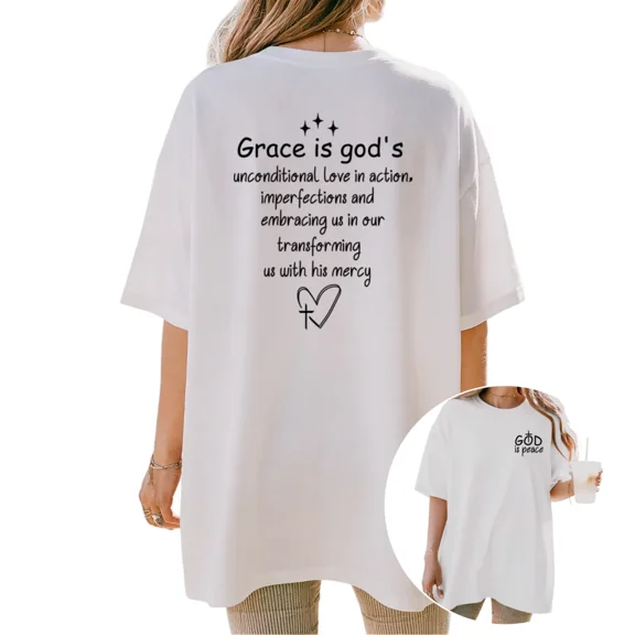 Cozymy Women's God's Grace Unconditional Love Quote Graphic Short Sleeve T-Shirt Casual Cotton Crewneck Top