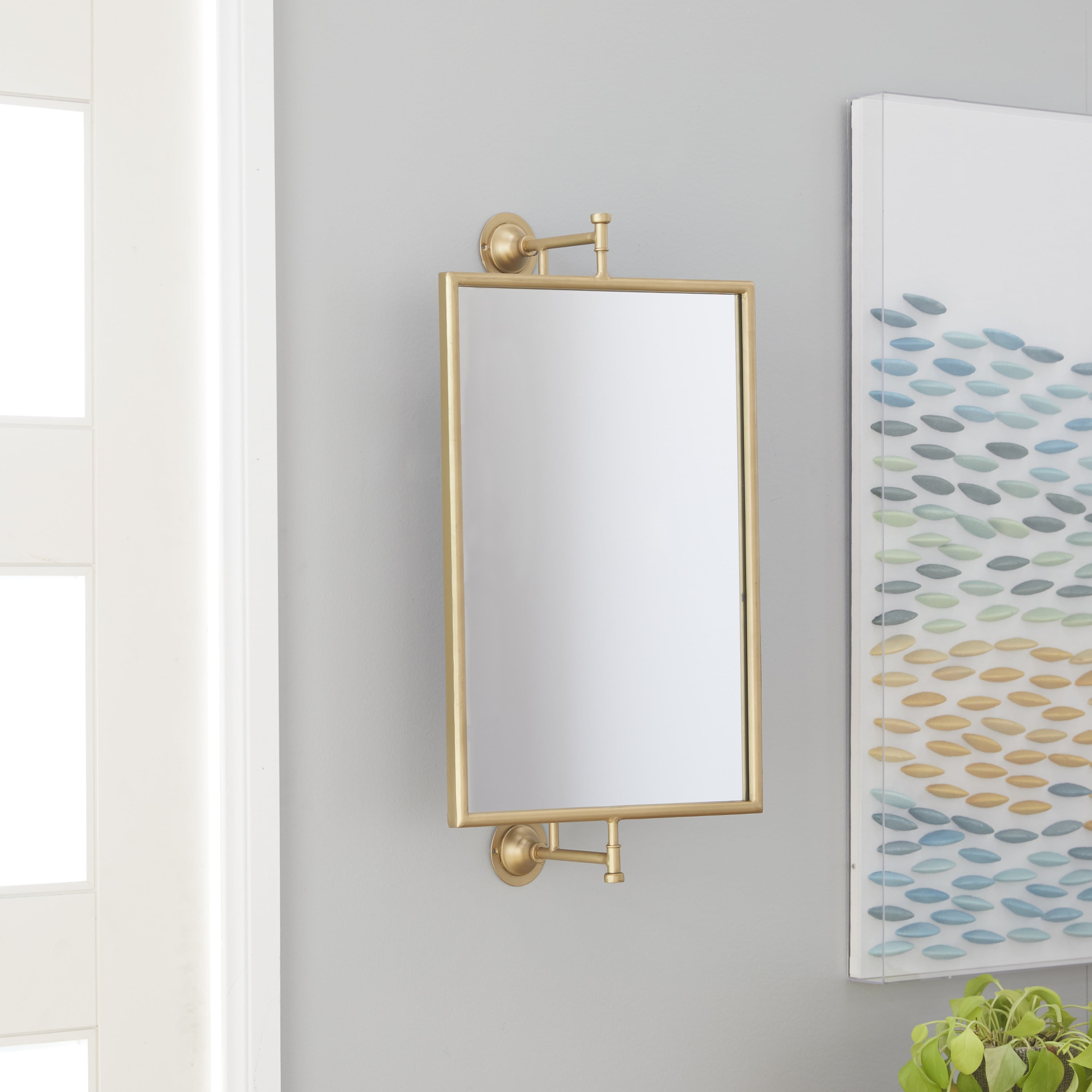 DecMode 14'W, 28'H Rectangle Wall Mirror, Gold