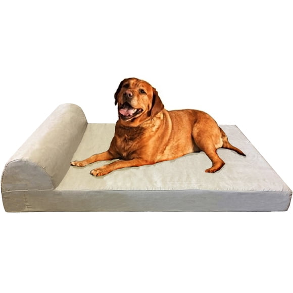 Dogbed4less Premium Head Rest Pillow Orthopedic Gel Cooling Memory Foam Dog Bed, Waterproof Liner with Microsuede Khaki Pet Bed Cover, Jumbo 55X47 Inches