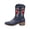 Navy, variant on Vintage Cowboy Boots For Women Boho Retro Suede Square Toe Western Cowgirls Boots Ethnic Flower Embroidered Chunky Block Mid Heels Slip On Wide Mid Calf Boots