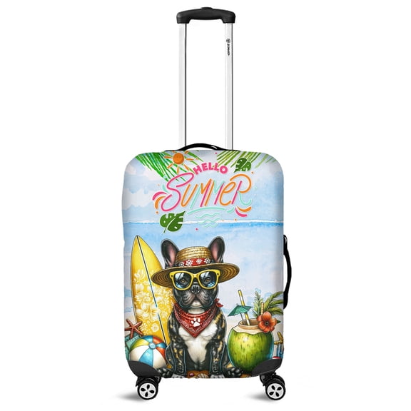 French Bulldog Hello Summer with Sunglasses and Surfboard Tropical Vibes Travel Luggage Cover Dog Lover Gifts Suitcase Dust Protective Decor - 00007