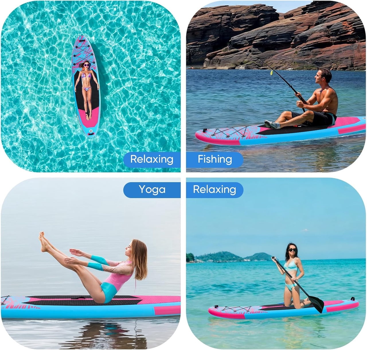Simenmax Inflatable Stand Up Paddle Board, 400lbs Capacity SUP with Non-Slip EVA Deck, Adjustable Paddle & Backpack, Premium PVC, PinkBlue