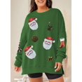thumbnail image 3 of Sudadera navideña con parches brillantes para mujer, jerseys de cuello redondo y manga larga con estampado de Papá Noel y lentejuelas, blusas de gran tamaño, ropa de calle, 3 of 4