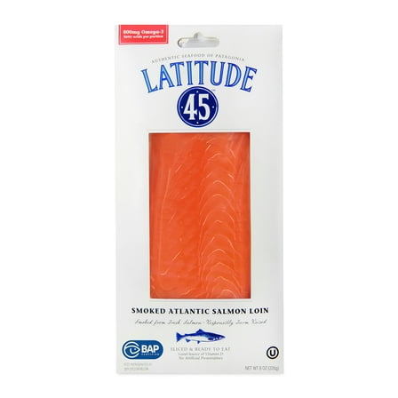 Latitude 45 Cold Smoked Atlantic Salmon Loin, 8 oz, 4 Servings per Package, Serving Size 2oz
