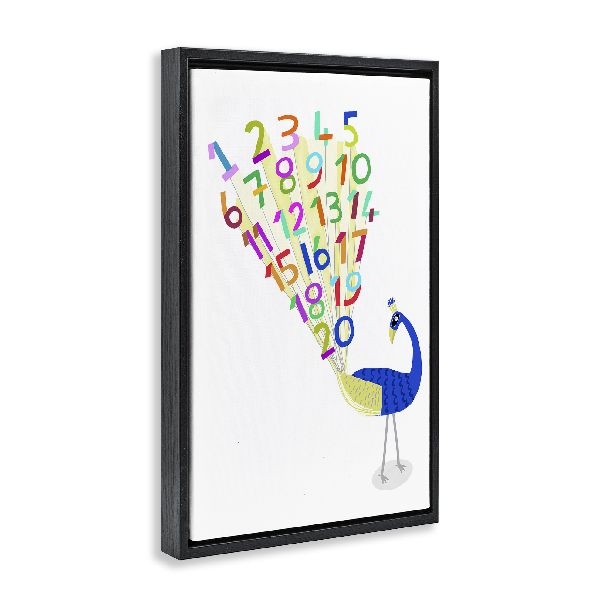 Stupell Industries Peacock with Numbers Animals & Insects Painting Black Floater Framed Art Print Wall Art, 17 x 25