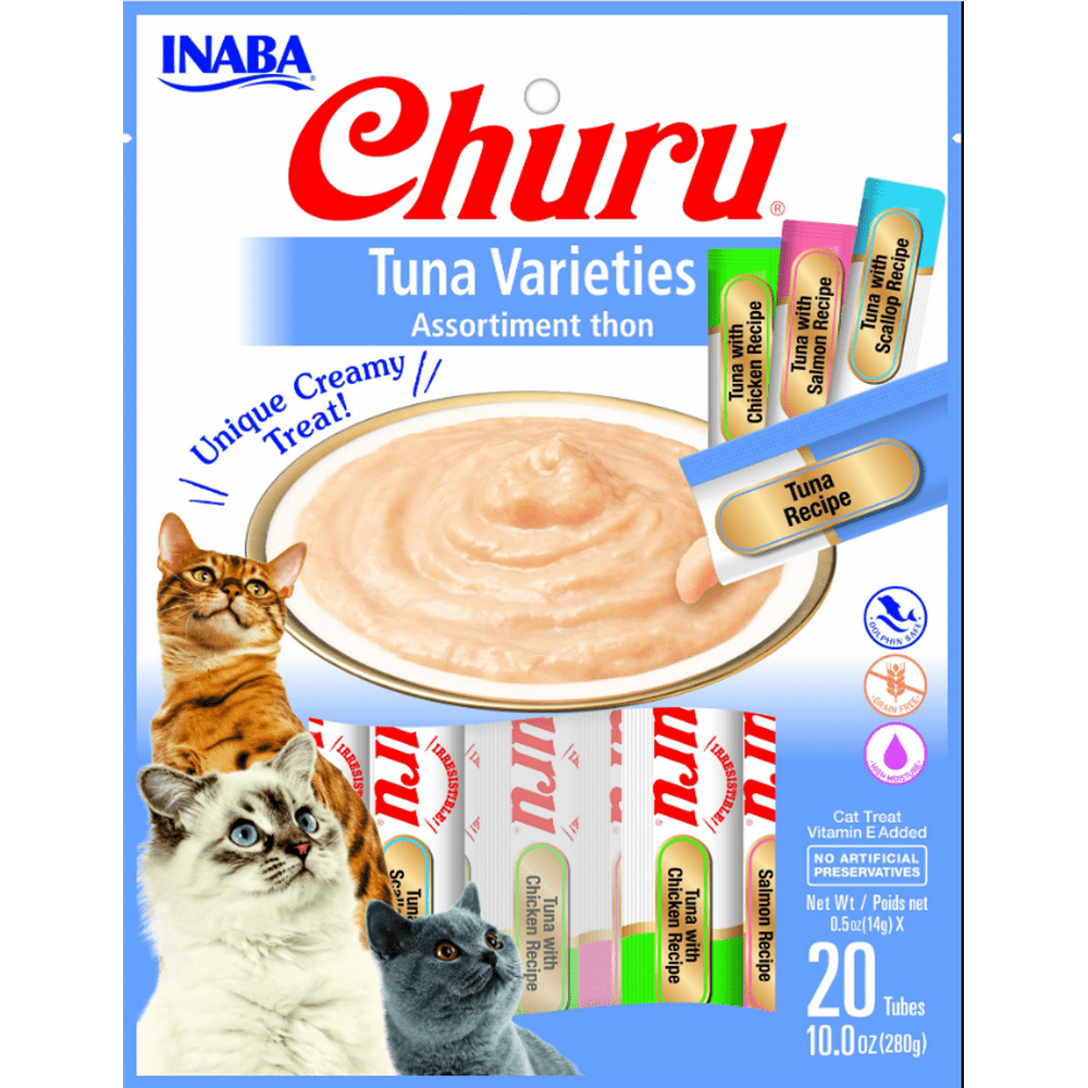 Inaba Churu GrainFree Cat Treat, Tuna Puree Variety Pack, 20 Tubes
