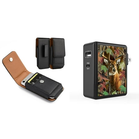 

Holster and Wall Charger Bundle for Nokia C200: Vertical Magnetic Belt Pouch Case Clip (Black) and 45W 2 Port (Power Delivery USB-C USB-A) Power Adapter (Deer Hunter Camo)