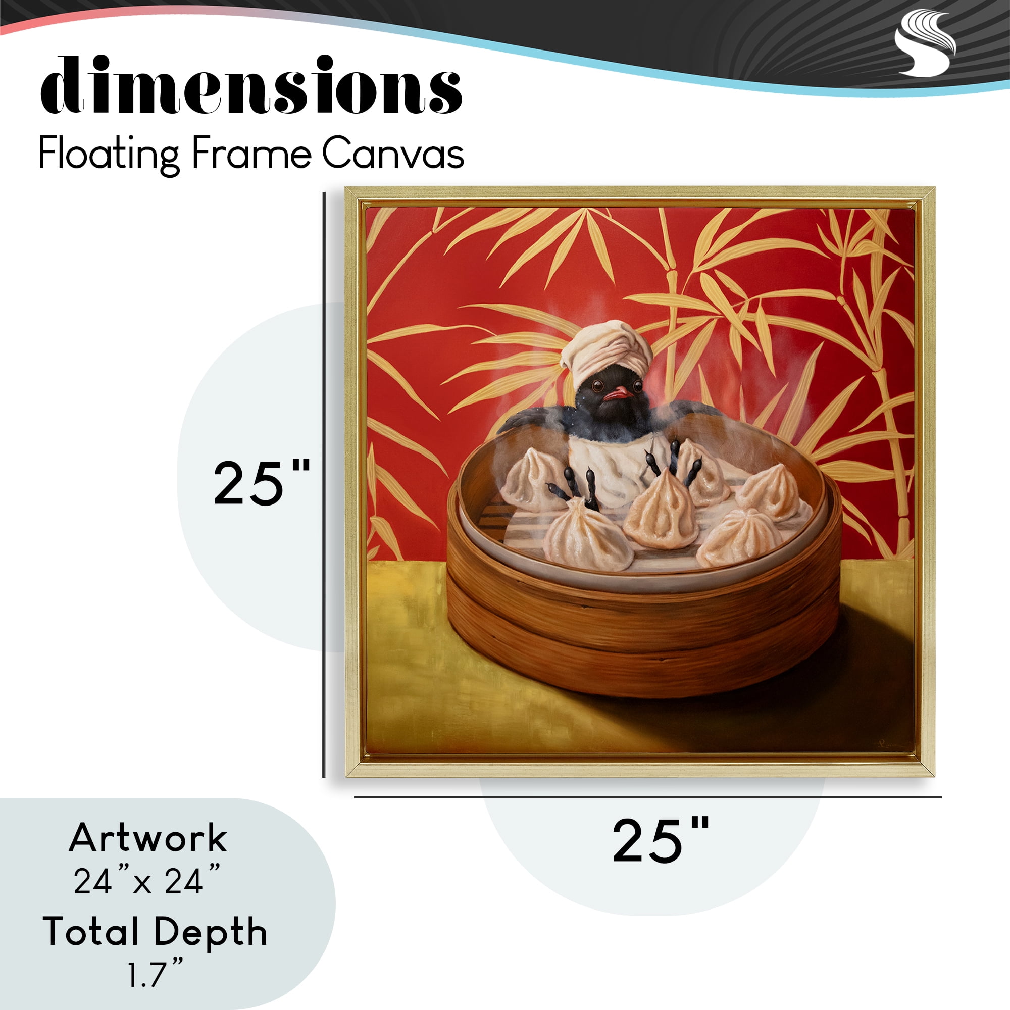 Bamboo Steamer Bird Gold Framed Floater Canvas Wall Art, design by Lucia Heffernan