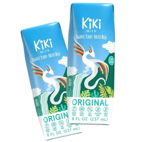 Kiki Milk Plant Based Milk - Organic Original Milk - On-The-Go Calcium & Magnesium Source - Gluten, Gum, Soy, Glyphosate Free, Non-GMO, Non-Dairy - Shelf Stable Single Serve Cartons - 8 oz Pack of 12