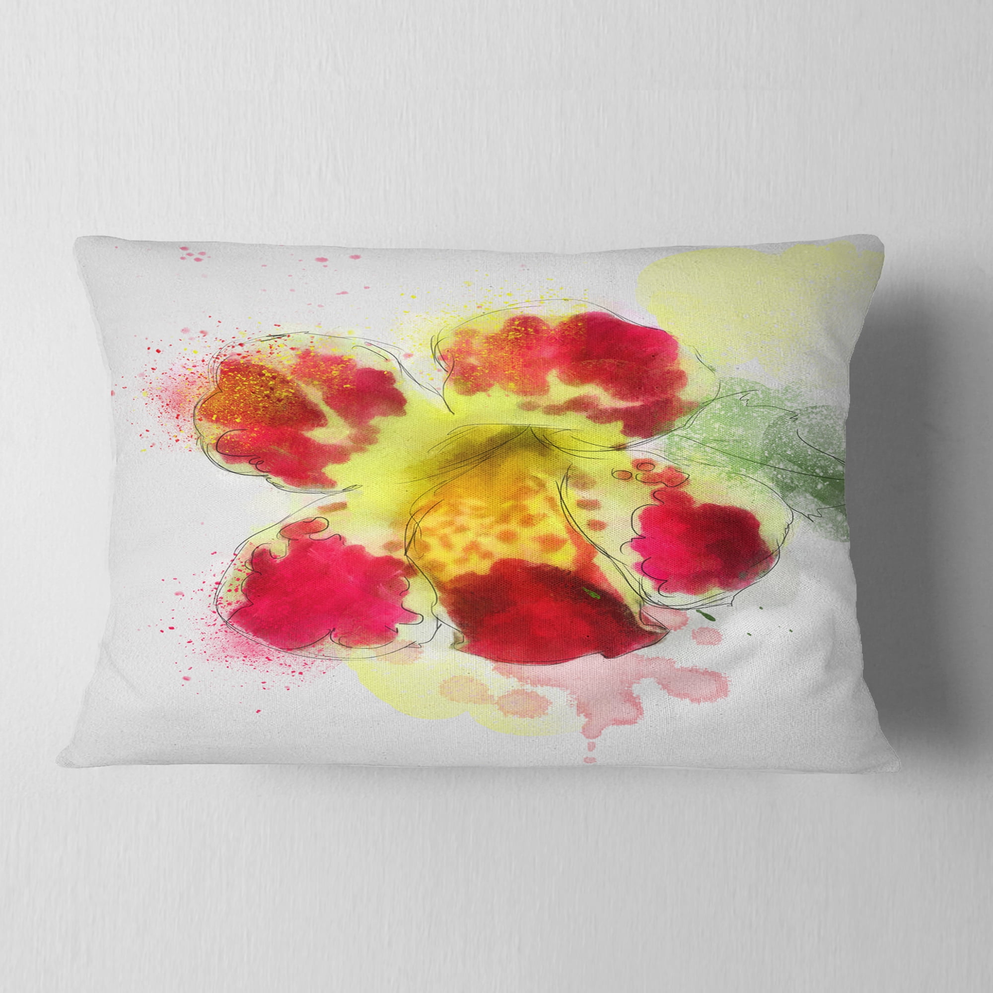 Designart Flower Watercolor with Color Splashes - Floral Throw Pillow - 12x20