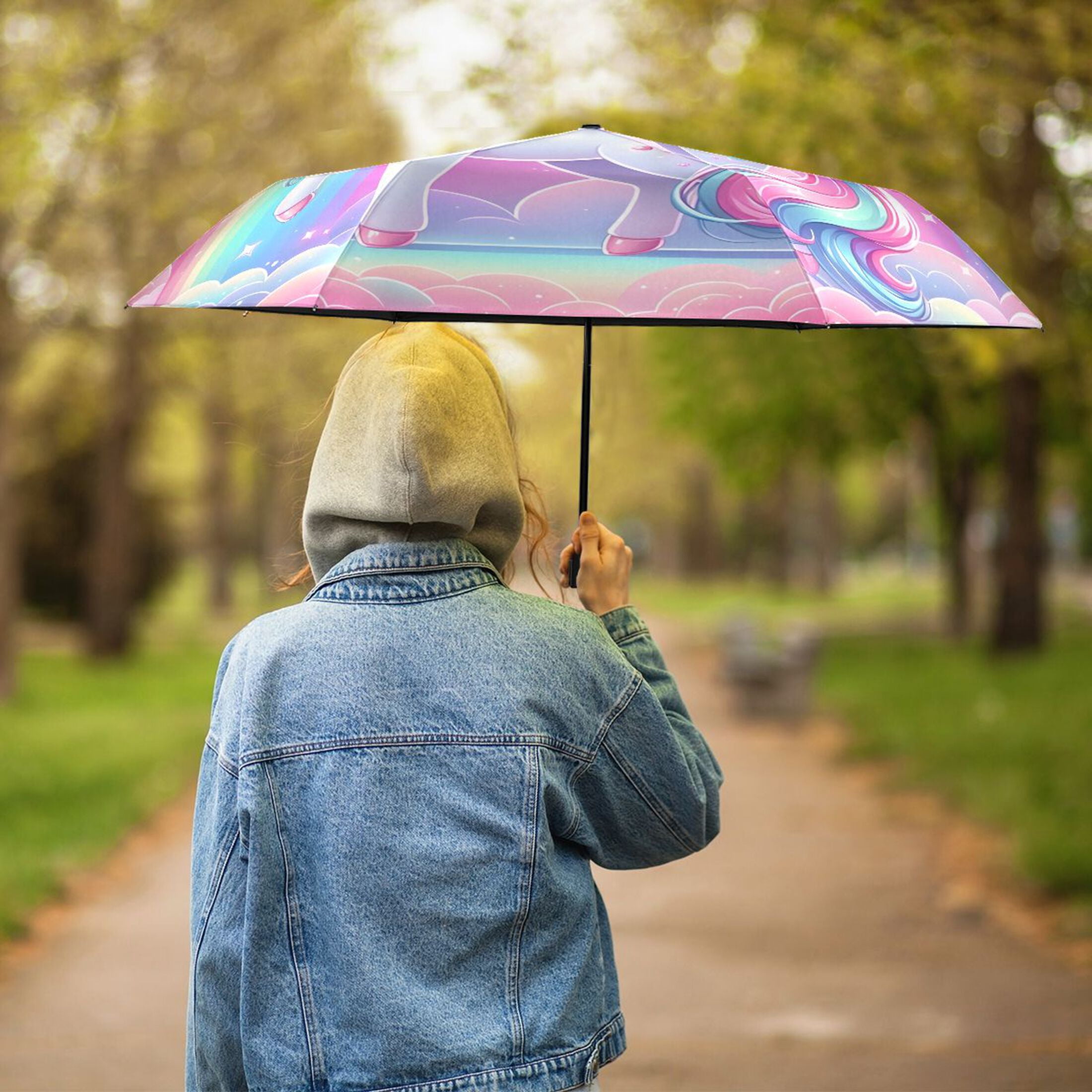 Beautiful Fantasy Unicorn Compact Sun Umbrella Windproof Travel Umbrellas for Rain Strong Portable UV Protection