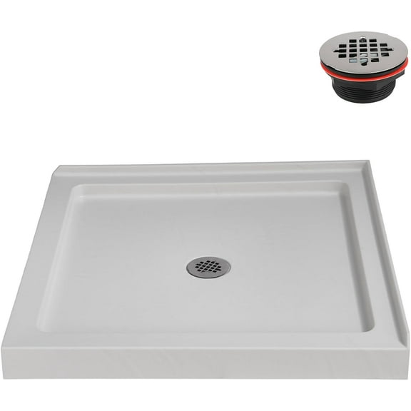 Streamline NTM-684-36WH-CR 36 in. x 36 in. Corner Acrylic Shower Base in Matte White with Center Drain, Drain Included