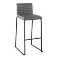 thumbnail image 2 of Mason Mara 30" Barstool Set (2) - Black Metal, Walnut Wood, Grey Faux Leather. Contemporary Design for Kitchen Island or Bar. Fixed Height., 2 of 6