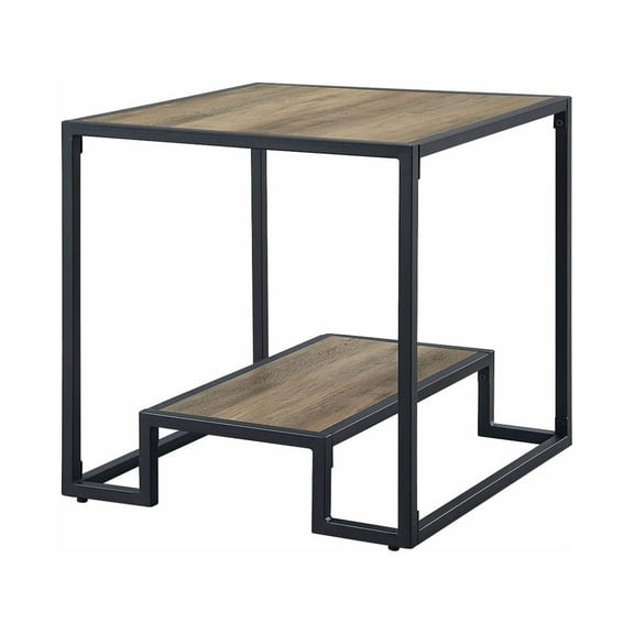 ACME Idella Wooden End Table in Rustic Oak and Black Finish