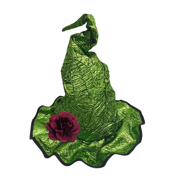 RoamHome Halloween Witch Hat with Lace Face Cover - Taffeta Wizard Hat in Red Purple Green, Reusable Costume Accessory for Halloween Party Cosplay, Scary Witch Costume