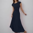 thumbnail image 1 of lcziwo Ensemble d'Été 2 Pcs pour Femme, Décontracté, Col Ras du Cou, Manches Courtes, Hauts en Tricot Froncés, Taille Élastique, Jupe Midi Évasée, Bleu Marine, m, 1 of 9