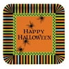 Club Pack of 96 "Happy Halloween" Creepy Crawly Spider Square Party Dinner Plates 9"