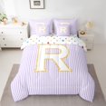 thumbnail image 3 of Feelyou Chic Purple Stripes Twin Bedding Sets 7-Piece for Child, Dreamy Initial R Letter Bedding Comforter Set, Kawaii Cartoon Theme Reversible Sheet Sets, Ultra Soft Bedroom Decor, 3 of 9