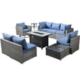 thumbnail image 2 of Ovios 10 Pieces Patio Fire Pit Set Outdoor Wicker Sectional Sofa Conversation Set with Swivel Rocking Chair,Denim Blue, 2 of 7
