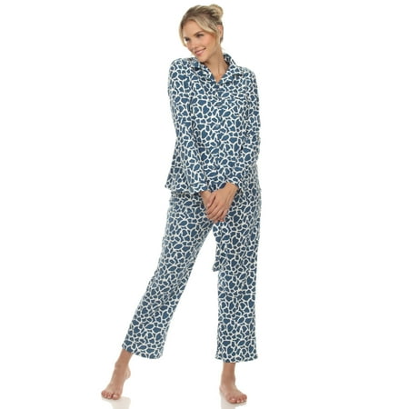 

White Mark Women s Printed Long Sleeve Button Up Top & Pants Pajama Set with Eye Mask