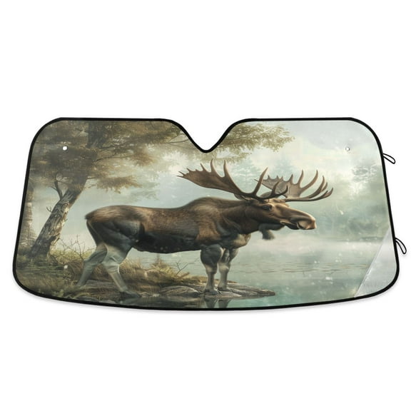 Moose on Misty Lake Car Windshield Sun Shade Foldable Car Front Window Visor Heat and UV Protection 53x23.5