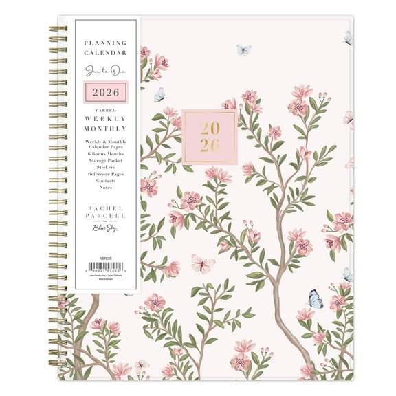 Blue Sky Rachel Parcell 2026 Weekly and Monthly Planner Calendar, January 2026 - December 2026, 8.5" x 11", Clear Pocket Cover, Durable Twin Wire Binding, Laminated Tabs, Pocket, Stickers, Cherie