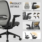 COLAMY Aether Ergonomic Mesh Office Chair, One-Touch Easy Adjust Managerial Desk Chair with Levitating Seat Cushion & Pilot-Level Sync Armrests, 300 LBS Mid Back Mesh Computer Chair, Grey