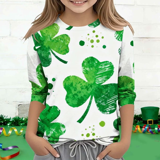 Blusas y camisas de manga larga y cuello redondo para niños y niñas, estilo casual, original, con estampado de manga 3/4 y cuello redondo, ideal para niñas de 3 a 14 años.