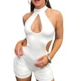 thumbnail image 5 of Biekopu Women Romper, Sleeveless Hanging Neck Solid Color Cutout Spring Summer Wrapped Short Jumpsuit, 5 of 6
