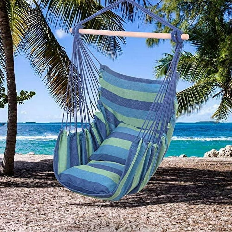 Hammock Chair Swing, Hanging Rope Net Chair with Two Pillows