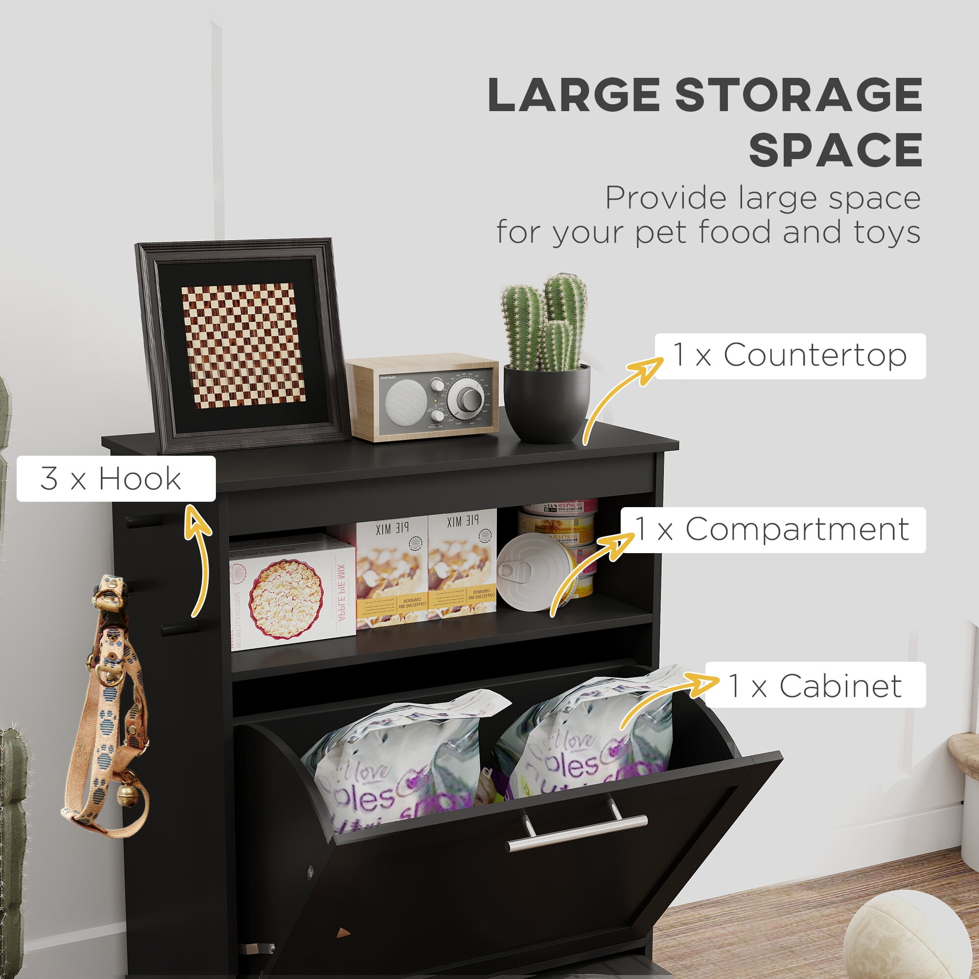 Orthopedic Dog Bed, Pet Feeder Station Storage Cabinet, with Dog Raised Bowls, Black, Black Dog Bed,Wood Cat Bed, Pet Supplies Pet Beds & Furniture