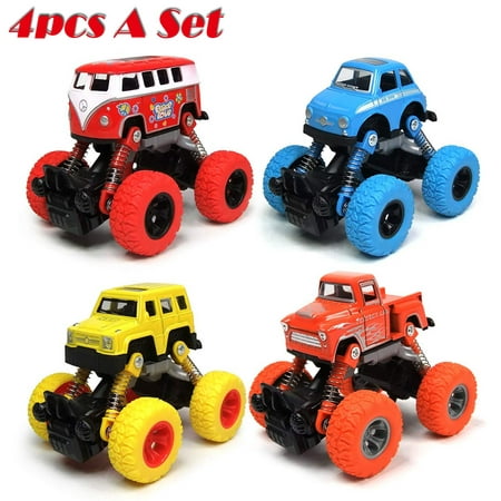 4 Pack Inertia Hot Wheels Trucks Toys Pull Back Cars for 2 3 4 5+ Year Old Boys Baby Girl Kid - Best Boy