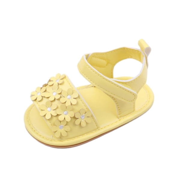 GiLiling Baby Girls Open Toe Sandals with Floral Decor, Soft Sole Lightweight Summer Shoes, Comfortable Non Slip Crib Sandals for Infant (Yellow, 0-3 Months)