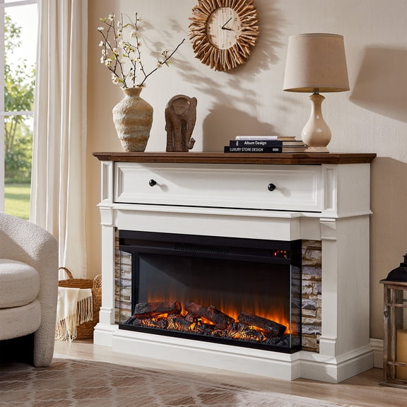 KeyWhat 52" Fireplace TV Stand with Mantel, 36" 3D Electric Fireplace, for TVs Up to 65"