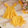 thumbnail image 4 of WRKEKC Girls 2 piece Outfits Double Flutter Sleeve Straps Top and Lace Bow Hem Shorts Set for 3-24 Months, 4 of 8