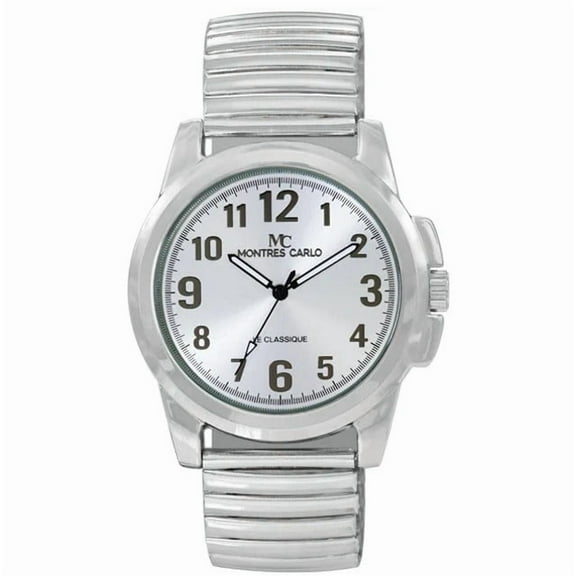 43mm Montres Carlo Men's Analog Metal Flex Band Luxury Sport Fashion Dress Watch (Silver)