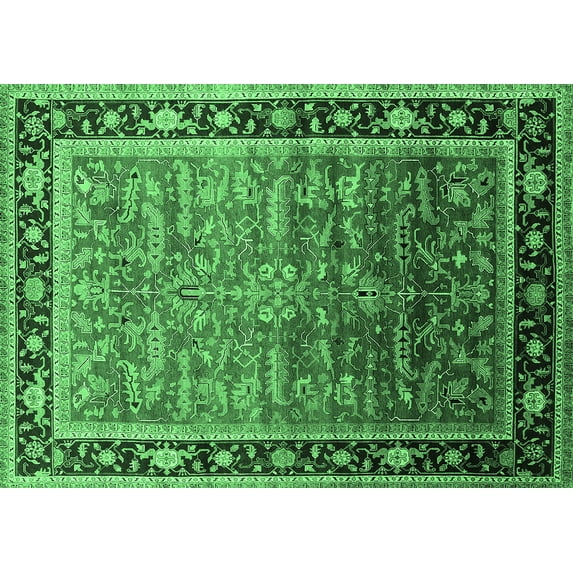 Ahgly Company Indoor Rectangle Oriental Emerald Green Industrial Area Rugs, 3' x 5'