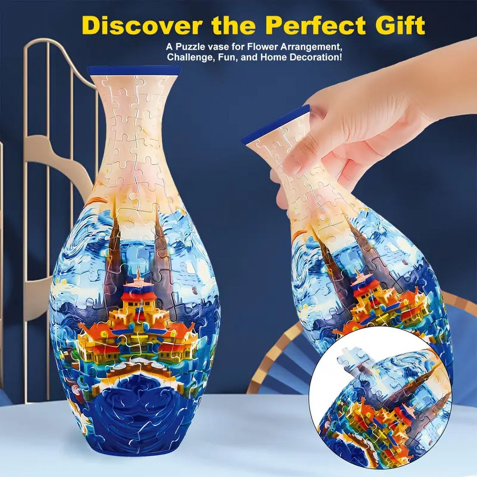 3D Puzzle Vase Unique Flower Vase Made by 160 Curved Plastic Puzzle Pieces House Warming Gift for Flower Arrangements and Home Decoration