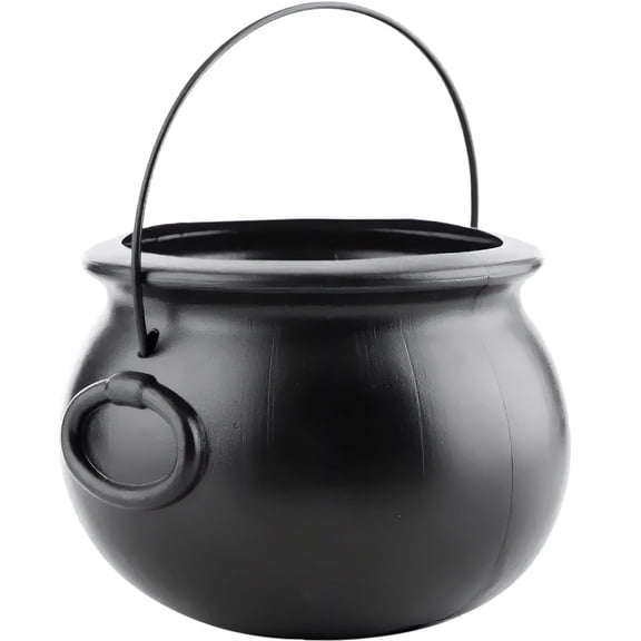 PMU Halloween Cauldron - 8 Inch Black Plastic Candy Holder for Kids - Halloween Party Favors & Supplies (1/pkg) Pkg/1