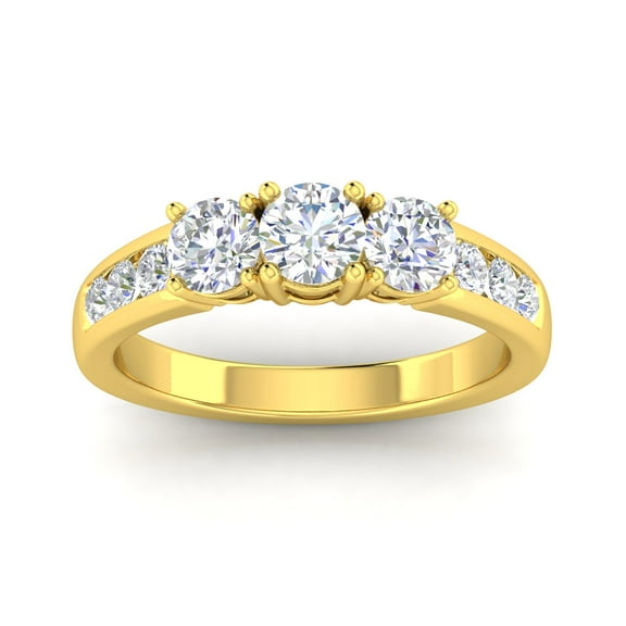 1.50 Carat TW Diamond Three Stone Engagement Ring with Side Stones in 14k Yellow Gold (G-H, I2)