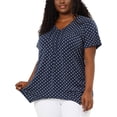 thumbnail image 2 of Women's Plus Size T-shirt V Neck Pintuck Short Sleeve Asymmetric PolDots Top, 2 of 7