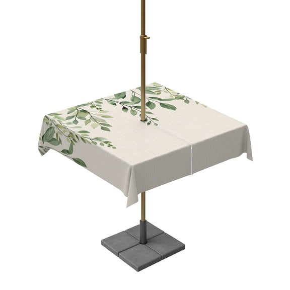 Outdoor Table Cloth with Umbrella Hole and Zipper, Eucalyptus Leaves Waterproof Square Tablecloth 54"x54", Sage Green Spring Botanical Rustic Washable Table Cover for Outside Party Patio Picnic