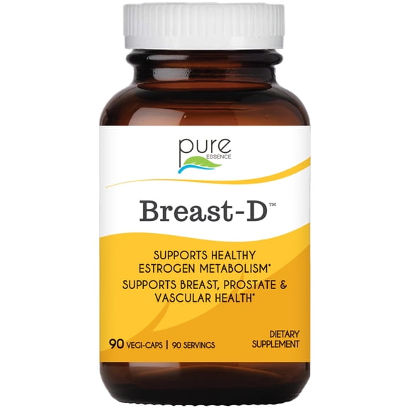 Breast D by Pure Essence - Natural Supplement for Estrogen Balance, Hormonal Acne, and Menopause Support with Vitamin D3, Calcium, Green Tea & Lycopene - 90 Capsules