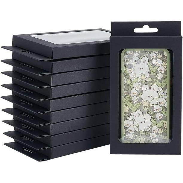 24 cajas de regalo Kraft negras de 4,1×0,6×7,8 pulgadas para galletas, con ventana visible de PVC, cajas de papel Kraft plegables para dulces.