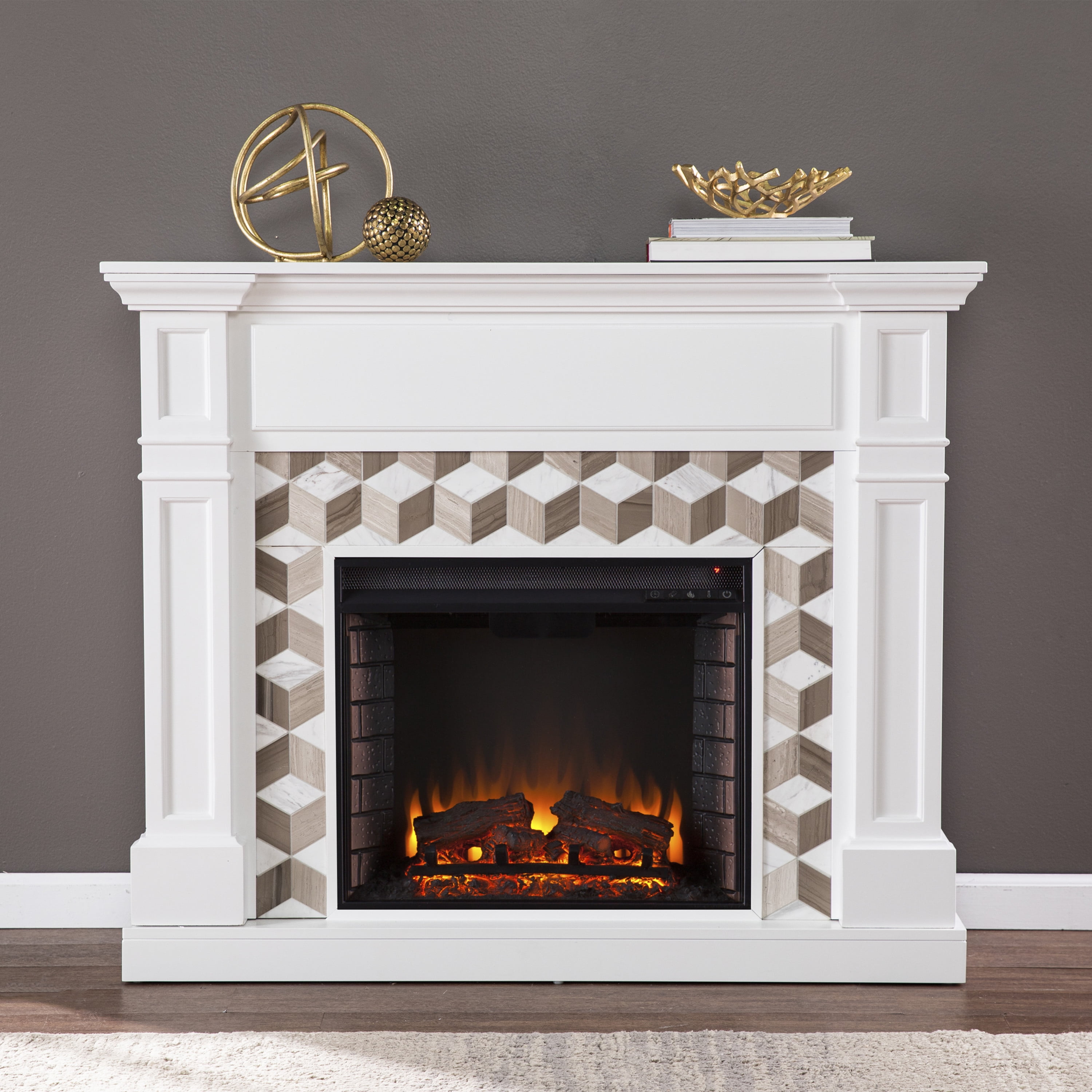 Darvionne Electric Fireplace w/ Marble Surround