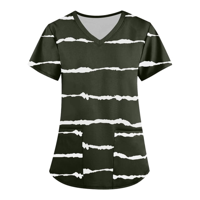 Birdeem Chemises Mode pour Femmes à Manches Courtes, Col en V, Blouse à Imprimé avec Poche, Uniforme de Travail