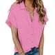 thumbnail image 1 of Camisa HOTOUCH de lino para mujer, manga corta, con botones, rosa, 1 of 6