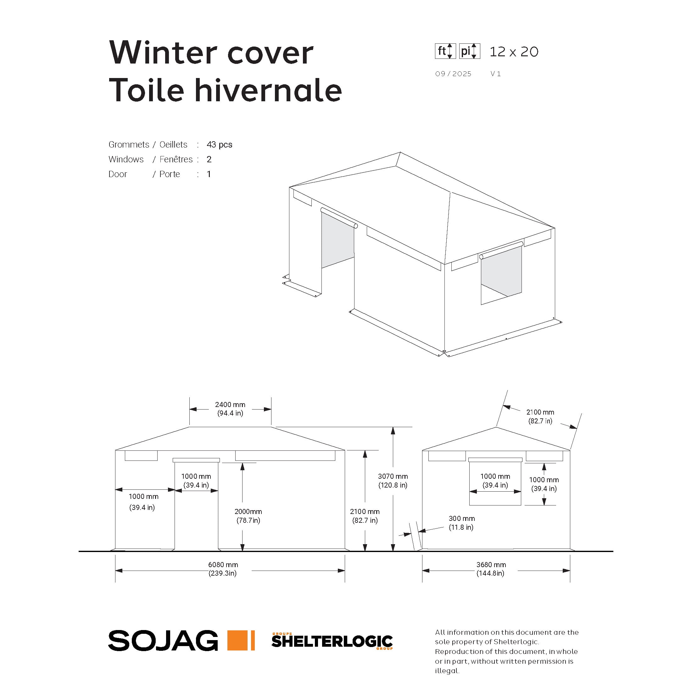Sojag 12 x 20 x 10 ft Grey Winter Cover For Gazebos