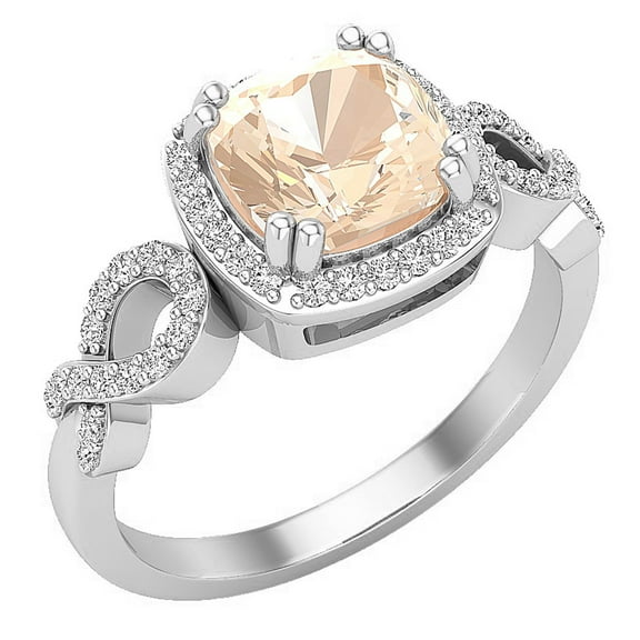 Dazzlingrock Collection 7mm Cushion Morganite & Round White Diamond Halo Split Shank Engagement Ring for Women (0.25 ctw, Color I-J, Clarity I2-I3) in 10K White Gold, Size 5.5