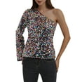 thumbnail image 4 of Women's Sparkly Sequin Party Tops Long Sleeve One Shoulder Top Blouse Shirts, Multicolored, Medium, 4 of 5